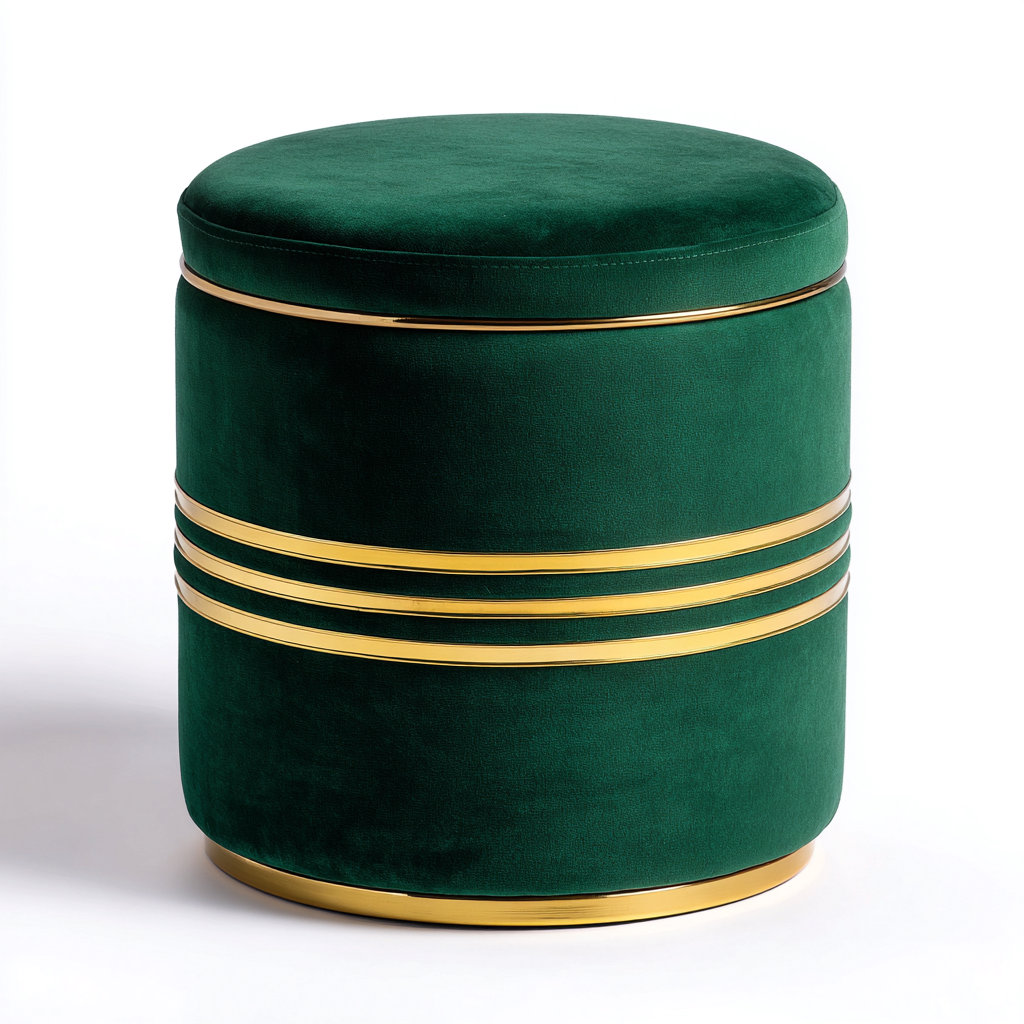 Pouf - velluto-metallo 40x40x45 cm - verde-oro - per soggiorno - design moderno-Domainene