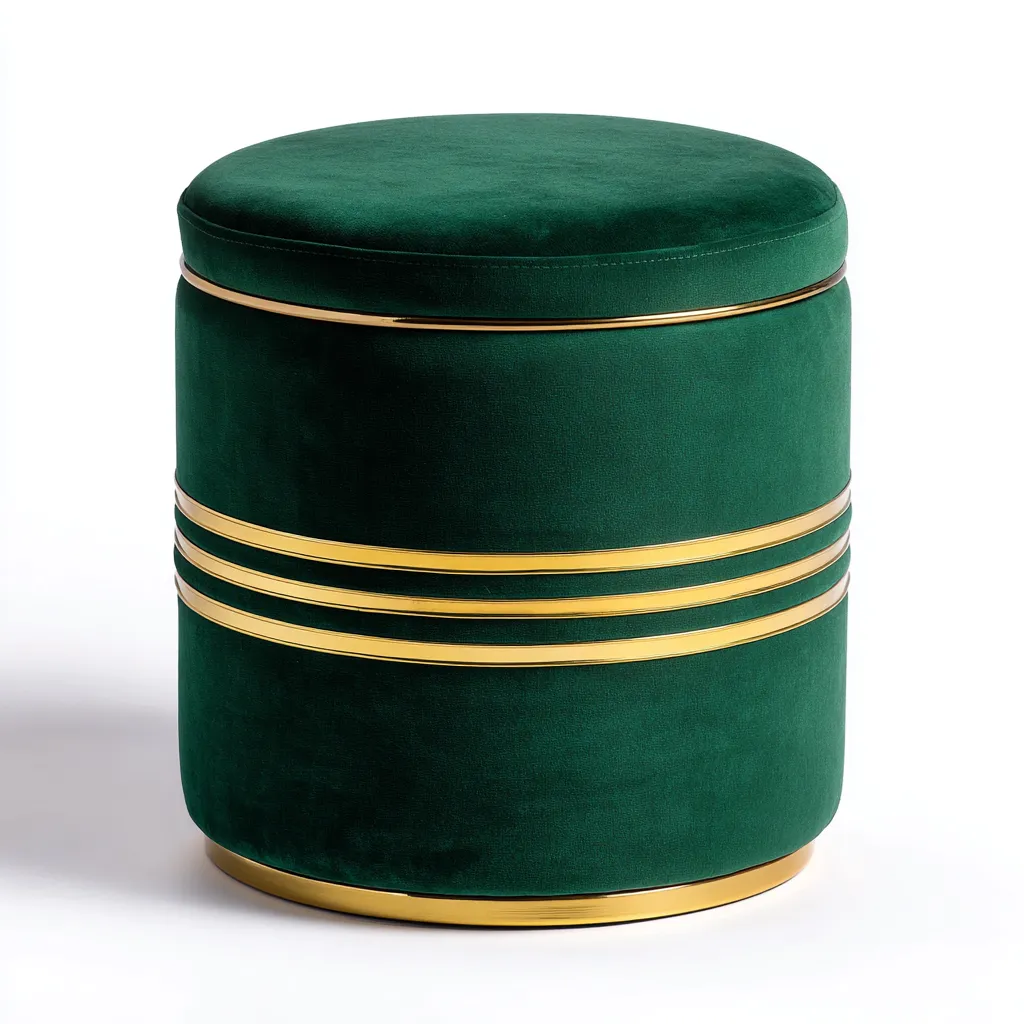 Pouf - velluto-metallo 40x40x45 cm - verde-oro - per soggiorno - design moderno-Domainene