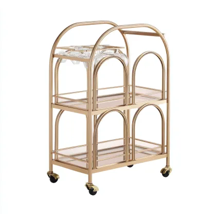 Carrello da cucina in metallo e vetro 60x35x95 cm - oro-trasparente - design a 3 livelli con ruote-Domainene