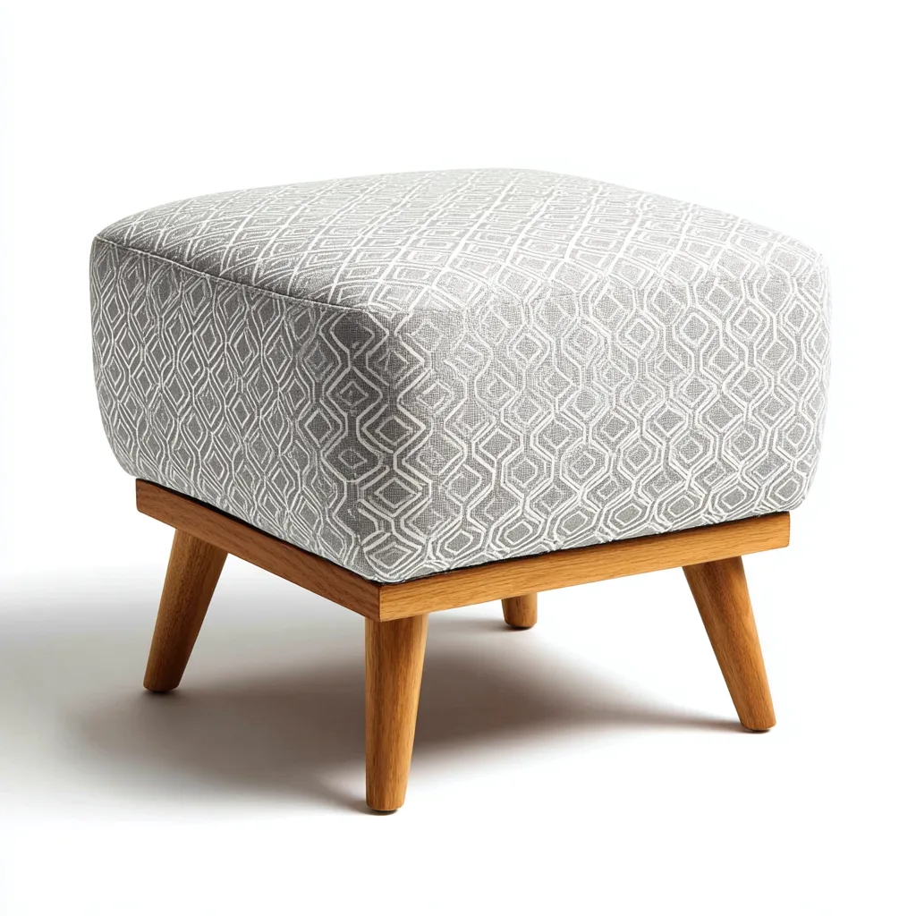 Pouf - tessuto-legno 40x40x45 cm - grigio-legno naturale - per soggiorno - design moderno-Domainene