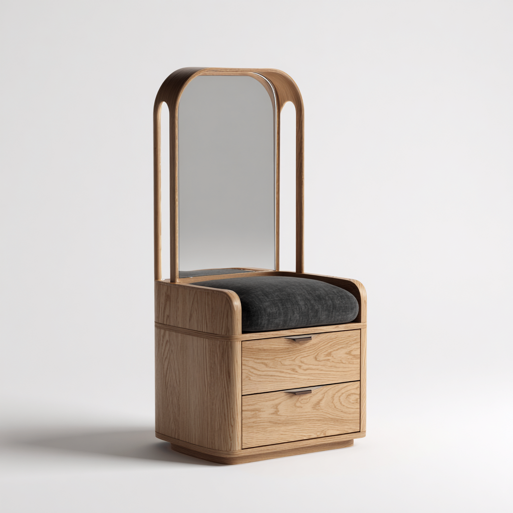 Toeletta in legno con specchio 45x40x120 cm - rovere - con 2 cassetti - design moderno-Domainene