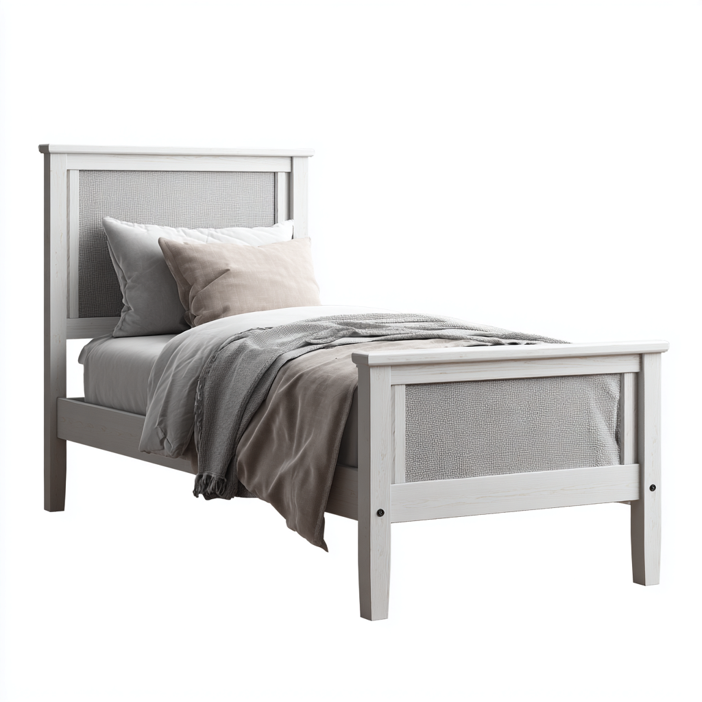 Letto singolo in legno con testiera e pediera imbottite 200x105x95 cm - bianco - design moderno - adatto per camera da letto-Domainene