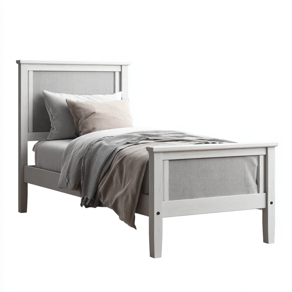 Letto singolo in legno con testiera e pediera imbottite 200x105x95 cm - bianco - design moderno - adatto per camera da letto-Domainene