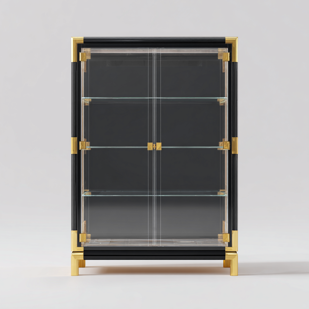 Vetrina in vetro e metallo 85x40x175 cm - nero-oro - design moderno con 2 ante in vetro-Domainene