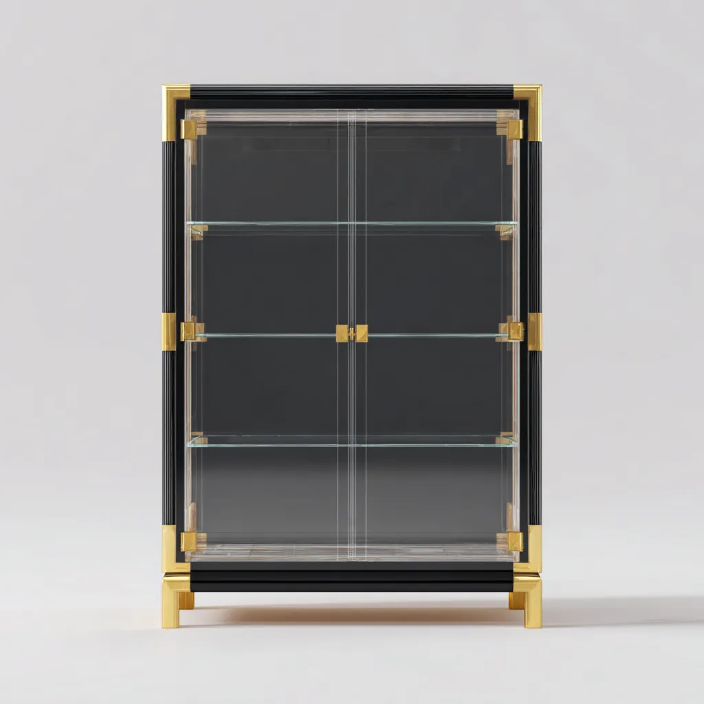 Vetrina in vetro e metallo 85x40x175 cm - nero-oro - design moderno con 2 ante in vetro-Domainene