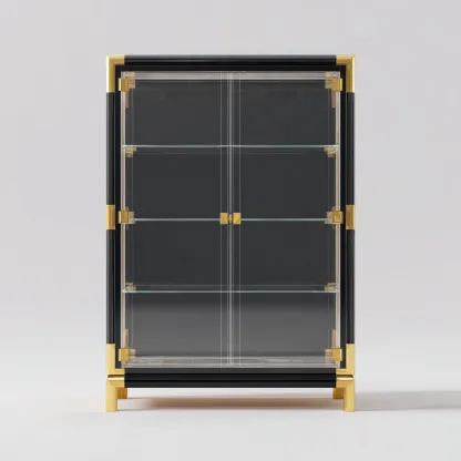 Vetrina in vetro e metallo 85x40x175 cm - nero-oro - design moderno con 2 ante in vetro-Domainene