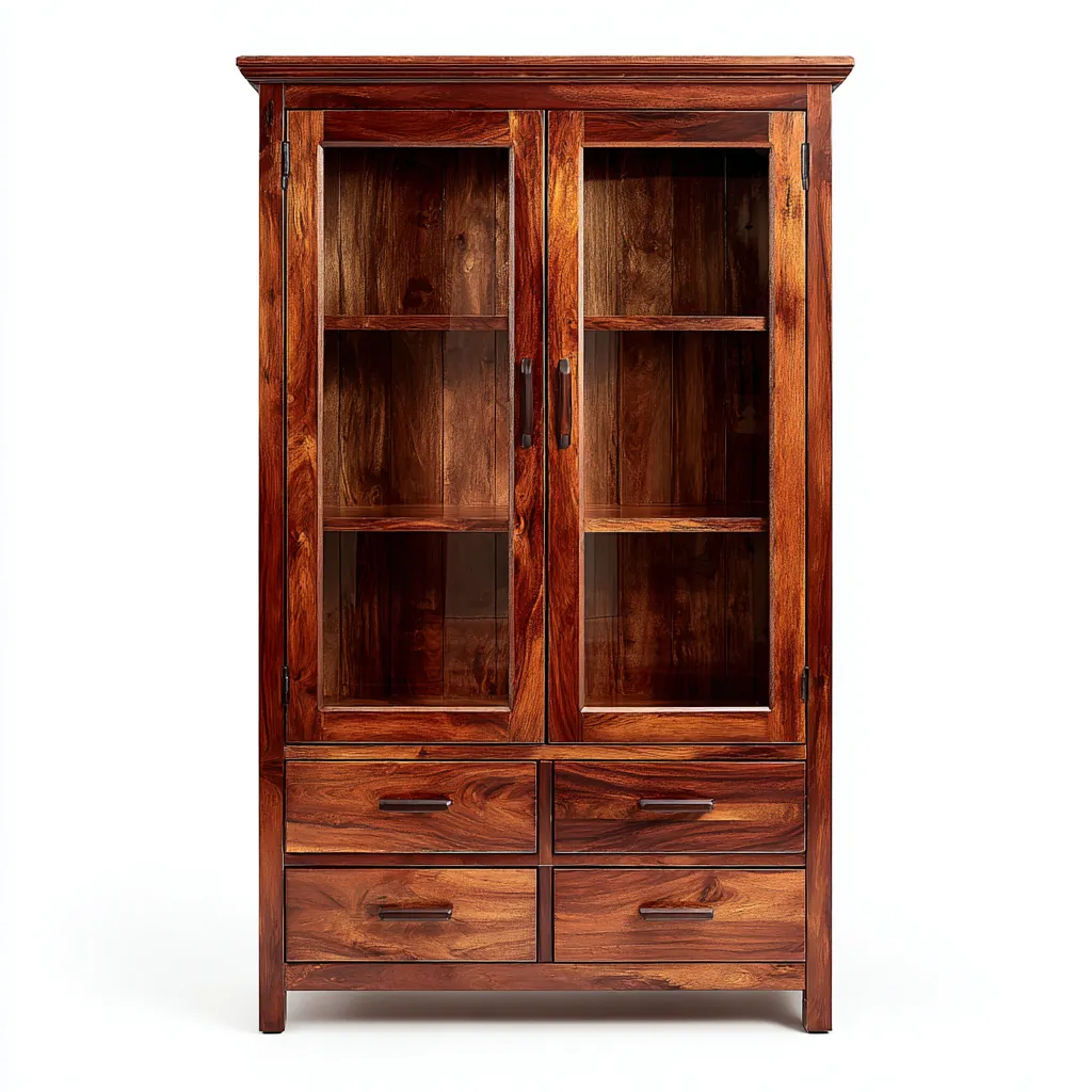 Vetrina in legno massello con ante in vetro 90x40x180 cm - marrone - design classico-Domainene