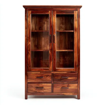 Vetrina in legno massello con ante in vetro 90x40x180 cm - marrone - design classico-Domainene