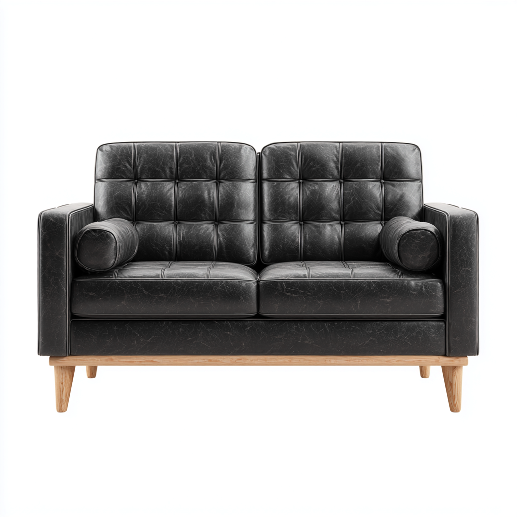 Divano lineare pelle 158x85x90 cm - nero - design moderno-Domainene