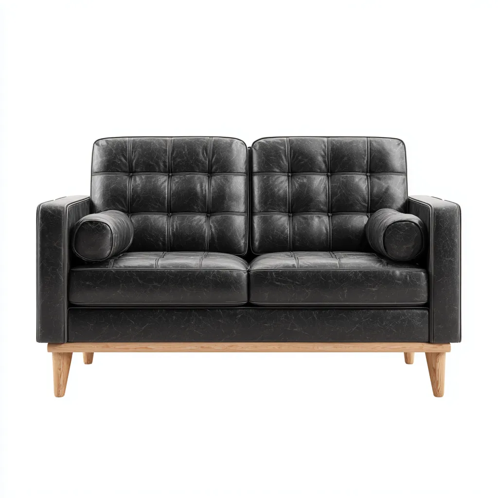 Divano lineare pelle 158x85x90 cm - nero - design moderno-Domainene