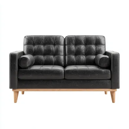 Divano lineare pelle 158x85x90 cm - nero - design moderno-Domainene