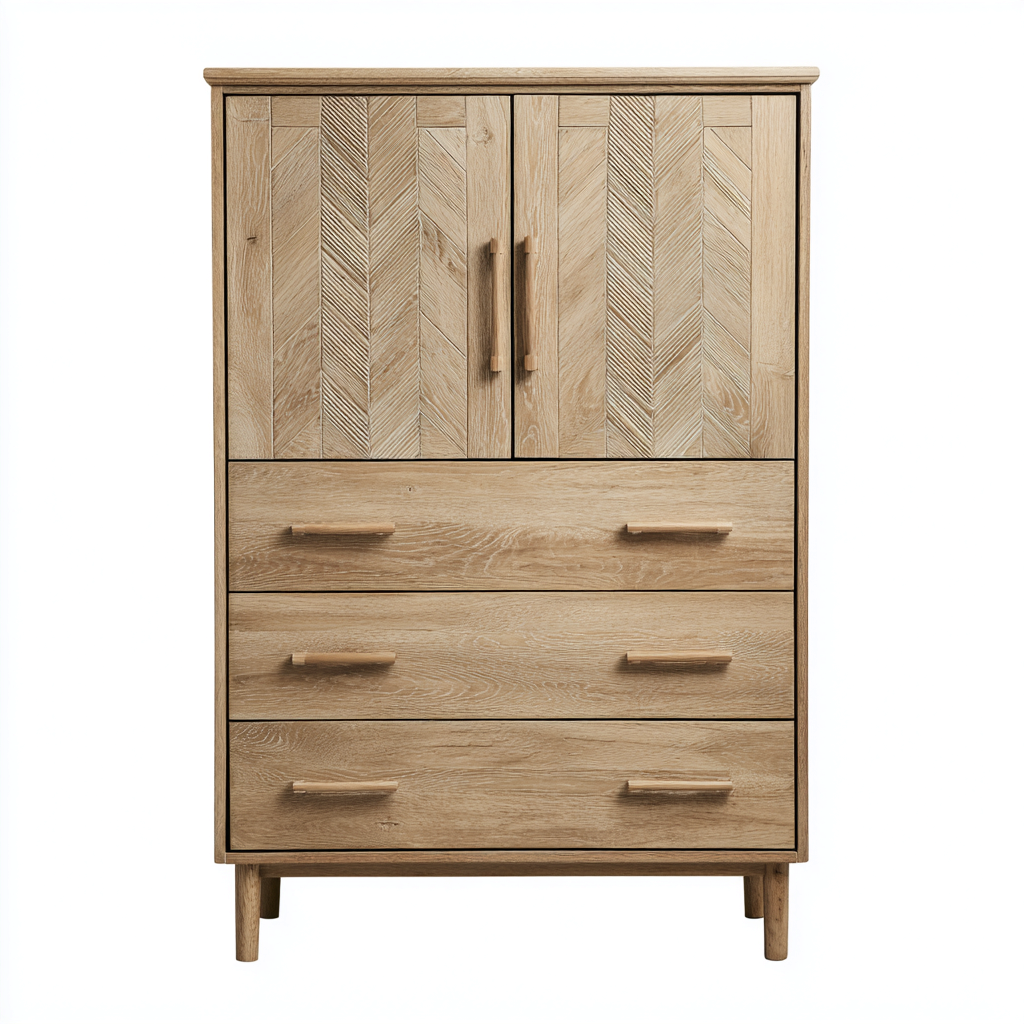 Cassettiera in legno 80x45x120 cm - naturale - design moderno-Domainene