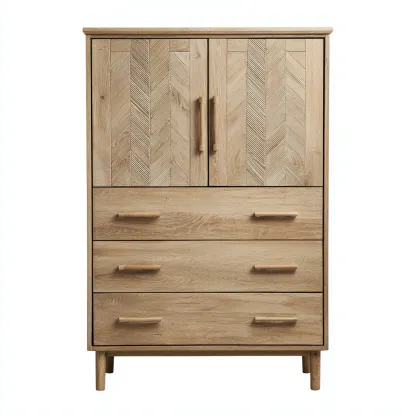 Cassettiera in legno 80x45x120 cm - naturale - design moderno-Domainene