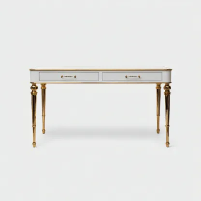 Scrivania - legno-metallo 140x55x78 cm - bianco-oro - per studio - design classico-Domainene