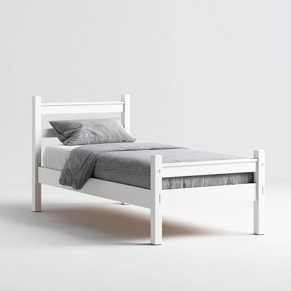 Letto singolo in legno 200x100x90 cm - bianco - design semplice - adatto per camera da letto-Domainene