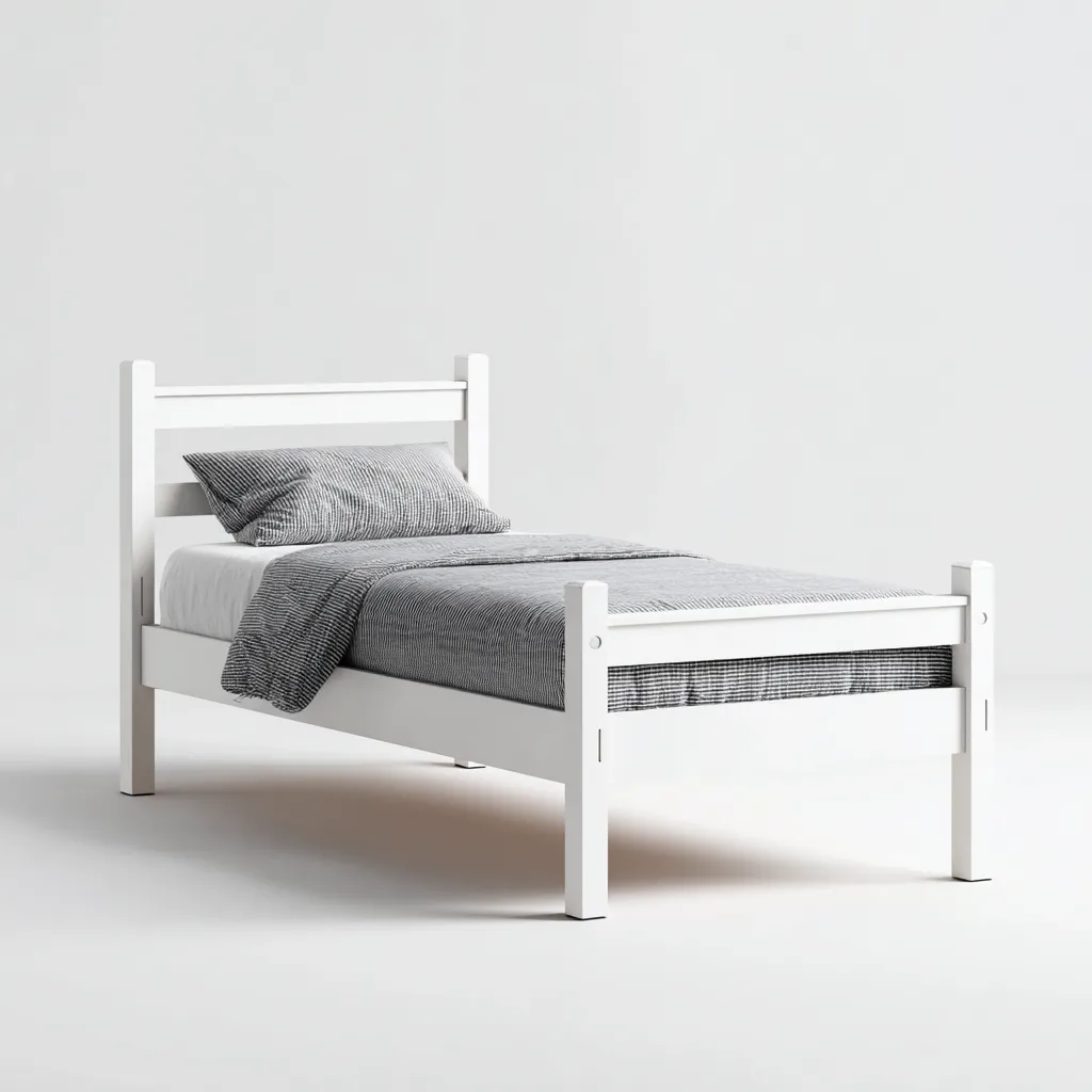 Letto singolo in legno 200x100x90 cm - bianco - design semplice - adatto per camera da letto-Domainene