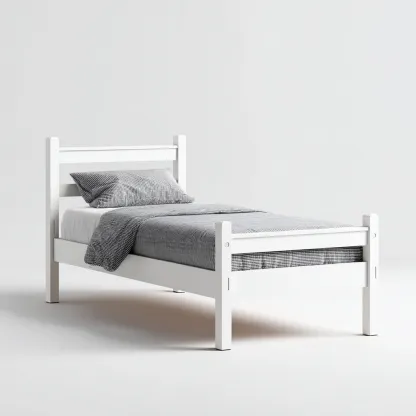 Letto singolo in legno 200x100x90 cm - bianco - design semplice - adatto per camera da letto-Domainene