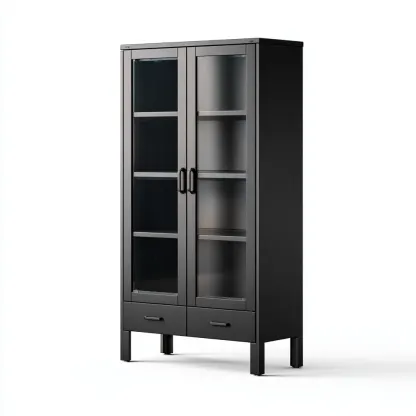 Vetrina in metallo 85x38x185 cm - nero - con ante in vetro e cassetti inferiori-Domainene