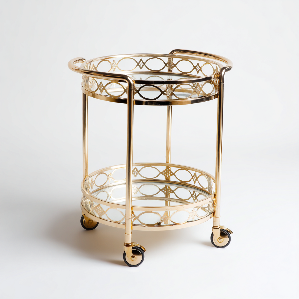 Carrello da cucina in metallo e vetro 45x45x75 cm - oro - design moderno-Domainene