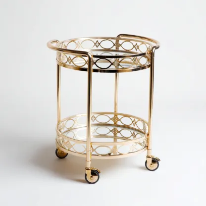 Carrello da cucina in metallo e vetro 45x45x75 cm - oro - design moderno-Domainene