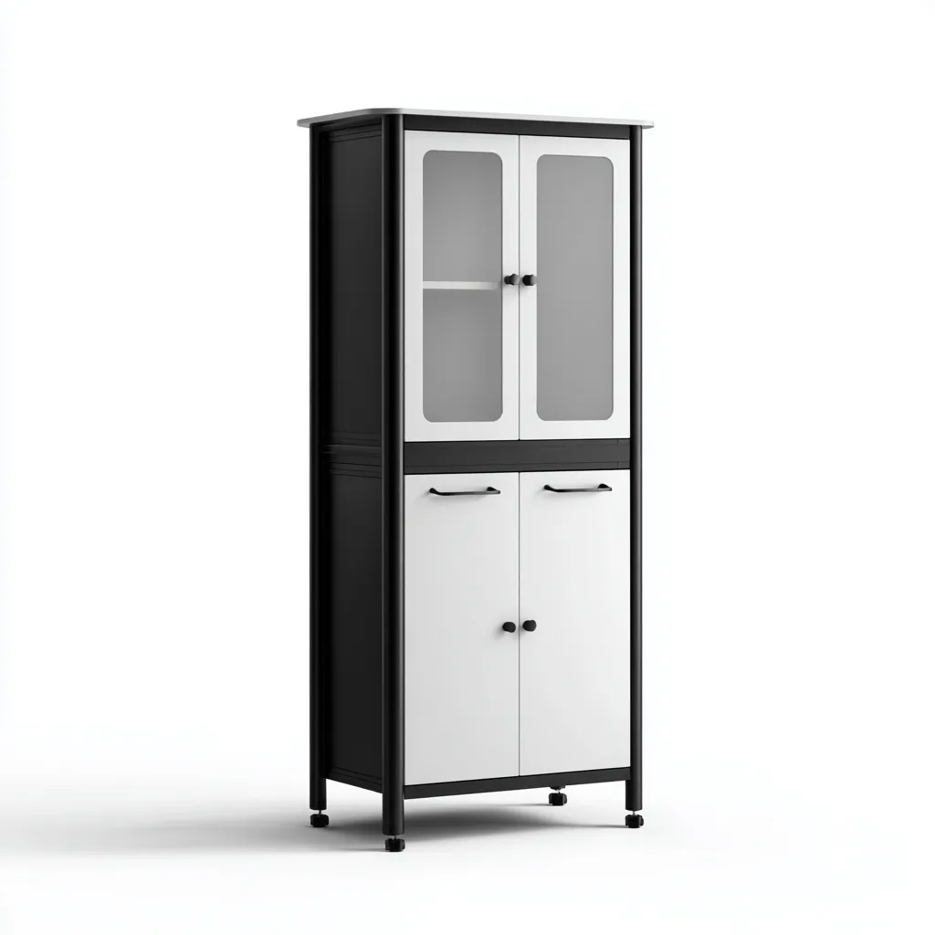 Armadietti da cucina in metallo 60x40x180 cm - bianco-nero - con 4 ante e scaffali interni - design moderno-Domainene