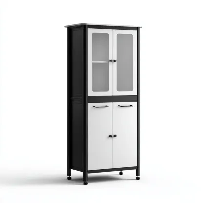 Armadietti da cucina in metallo 60x40x180 cm - bianco-nero - con 4 ante e scaffali interni - design moderno-Domainene