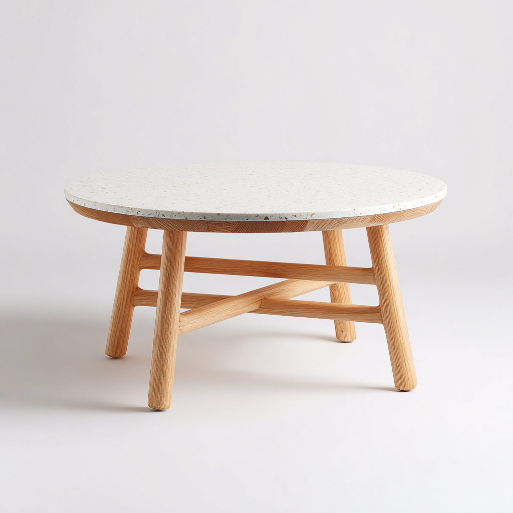 Tavolo da giardino - terrazzo-legno 85x85x45 cm - bianco-legno naturale - per esterno - design moderno-Domainene