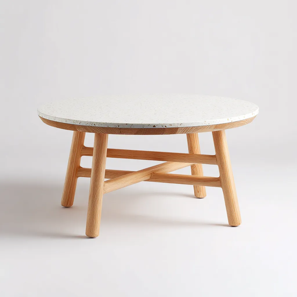 Tavolo da giardino - terrazzo-legno 85x85x45 cm - bianco-legno naturale - per esterno - design moderno-Domainene