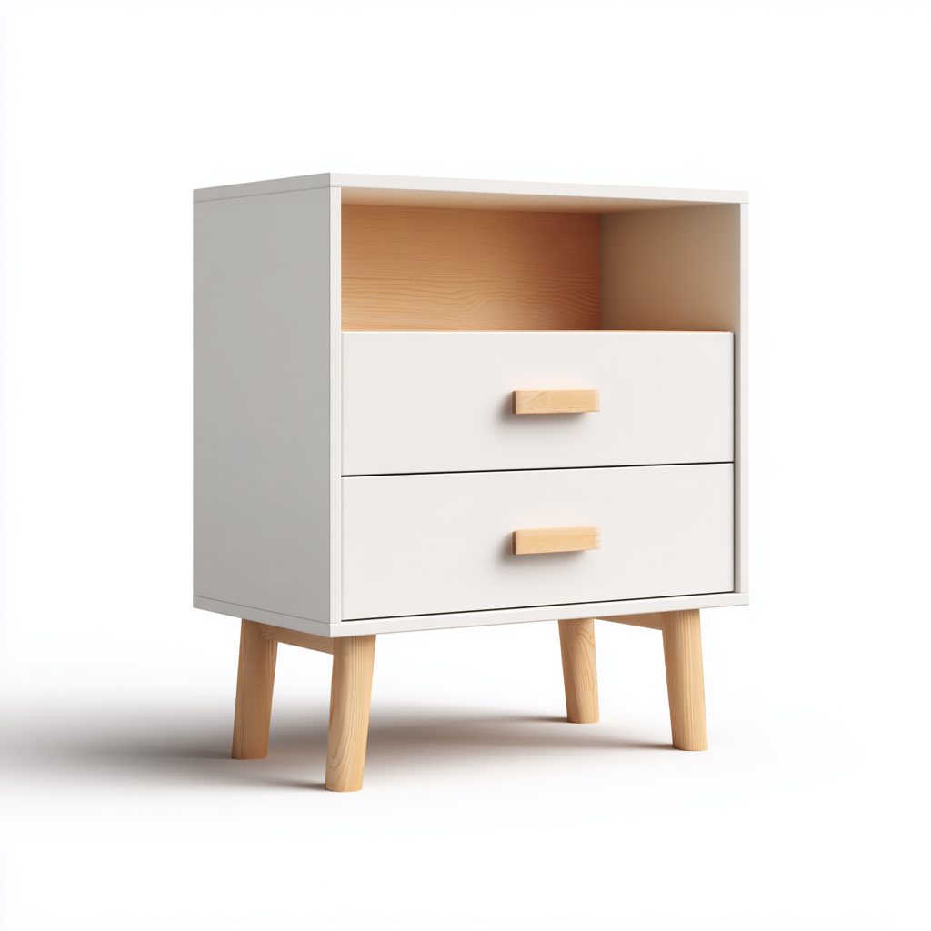 Cassettiera in legno composito 50x35x65 cm - bianco-naturale - design con vano aperto e 2 cassetti-Domainene