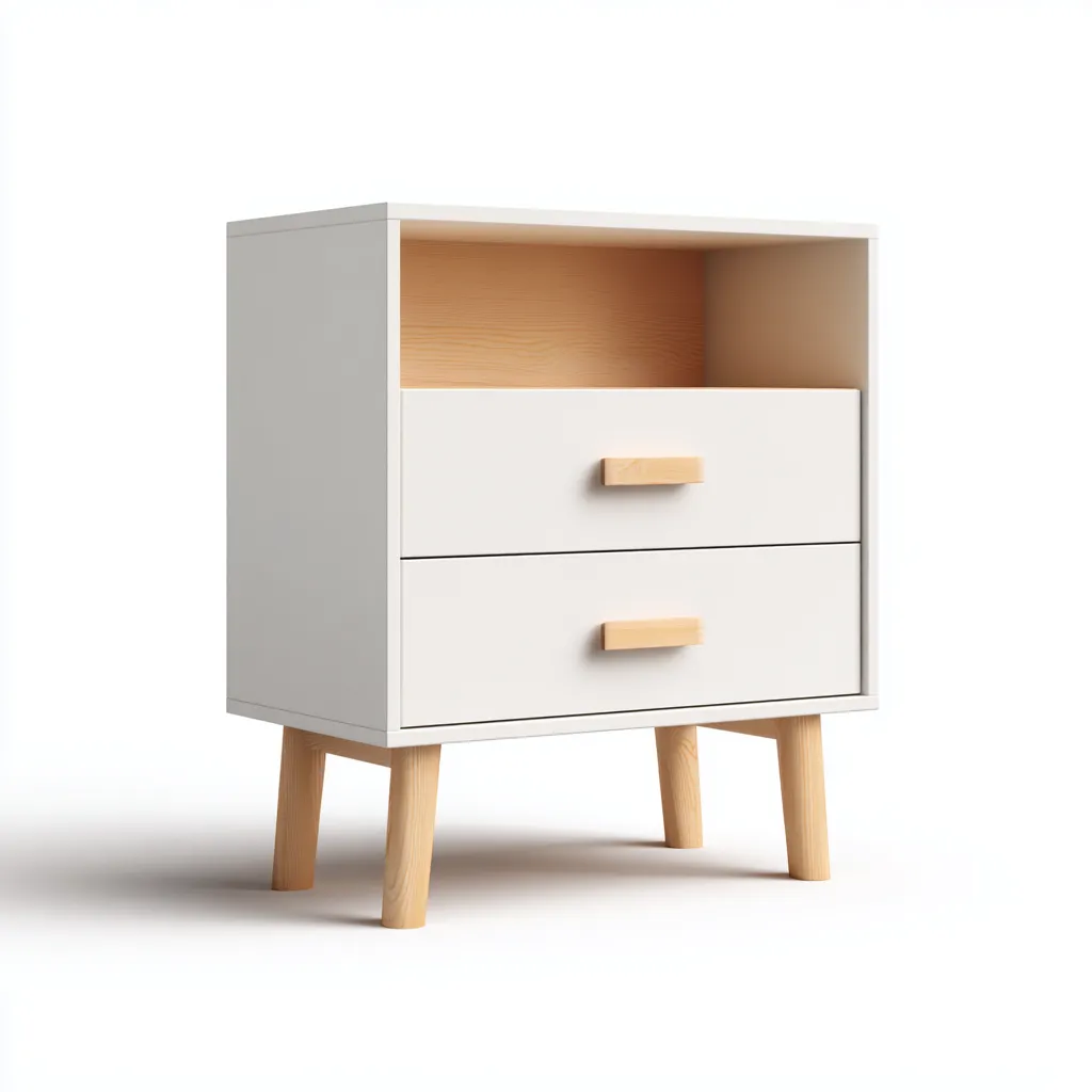 Cassettiera in legno composito 50x35x65 cm - bianco-naturale - design con vano aperto e 2 cassetti-Domainene