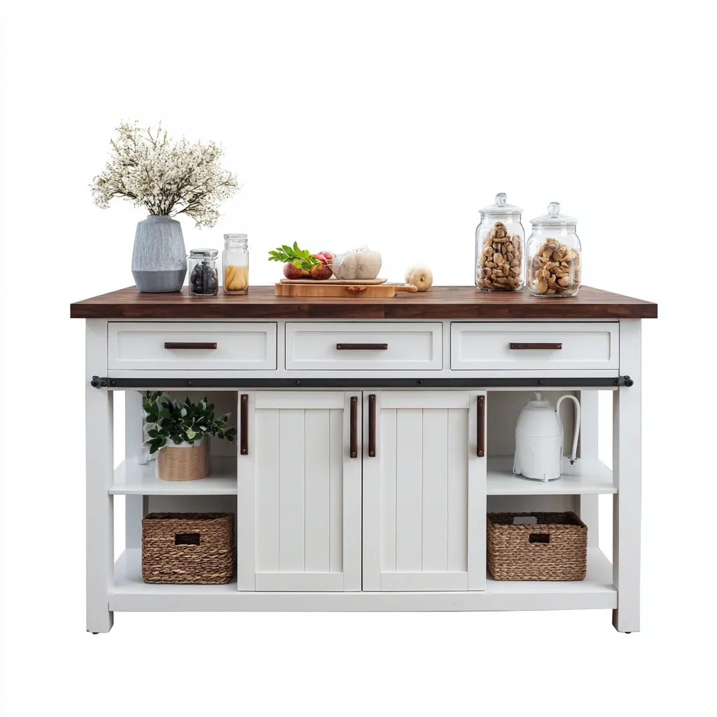 Isola da cucina legno composito 120x55x90 cm - bianco-marrone - design classico-Domainene