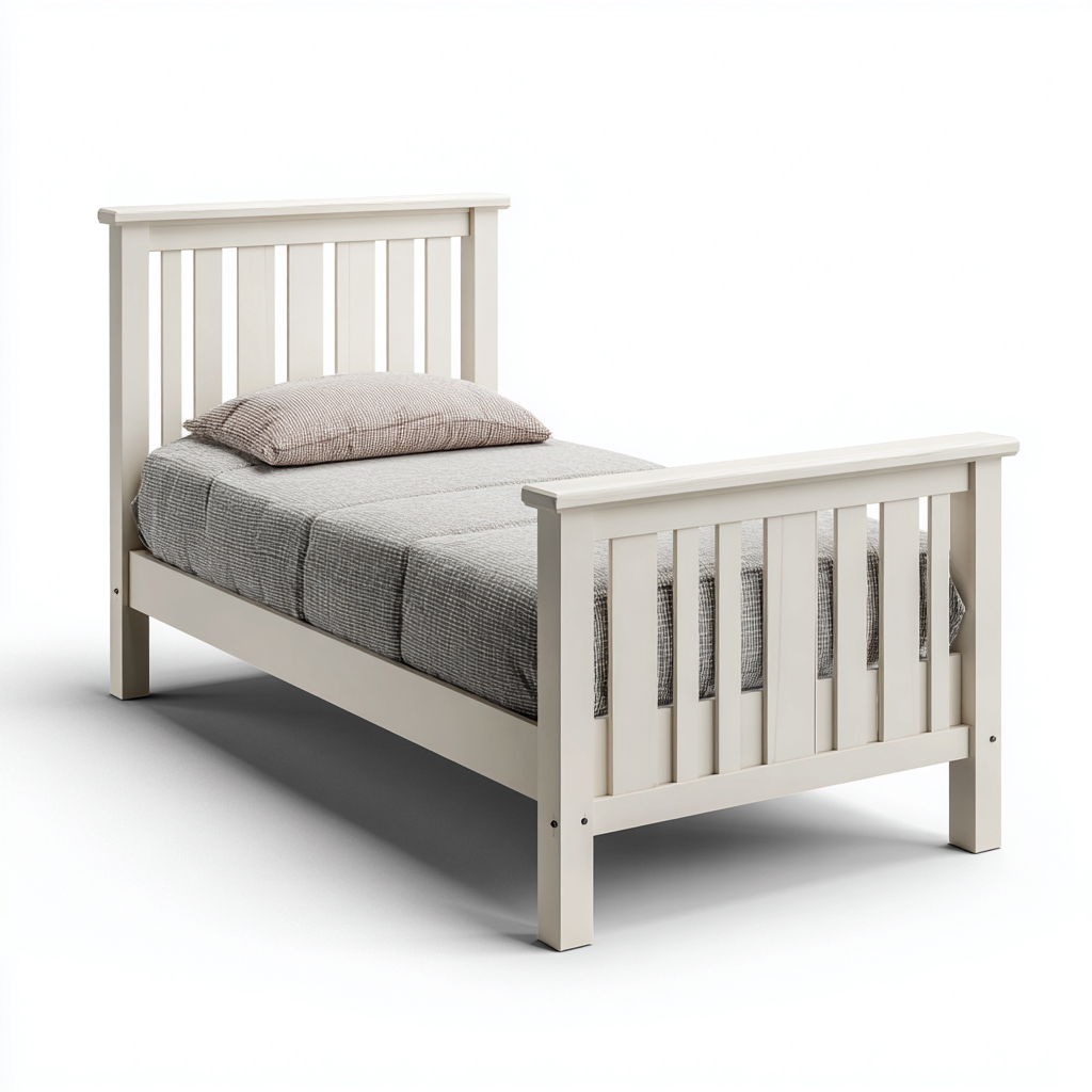 Letto singolo Legno 200x100x95 cm - Bianco - Design classico-Domainene