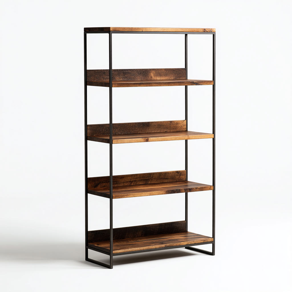 Librerie - legno-metallo 80x30x170 cm - marrone-nero - per soggiorno - design industriale-Domainene