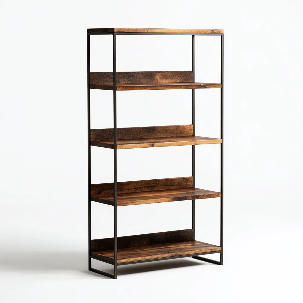 Librerie - legno-metallo 80x30x170 cm - marrone-nero - per soggiorno - design industriale-Domainene