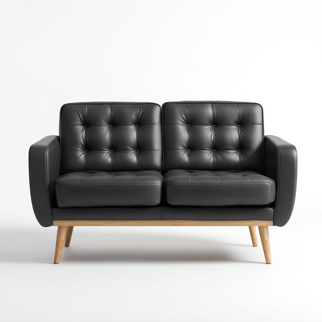 Divano lineare in pelle 150x80x85 cm - nero - design moderno-Domainene