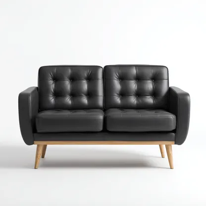 Divano lineare in pelle 150x80x85 cm - nero - design moderno-Domainene