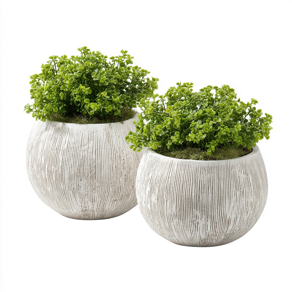 Vasi e supporti per piante in materiale composito set 2 pezzi 25x25x23 cm e 20x20x18 cm - bianco - design rustico per interni ed esterni-Domainene