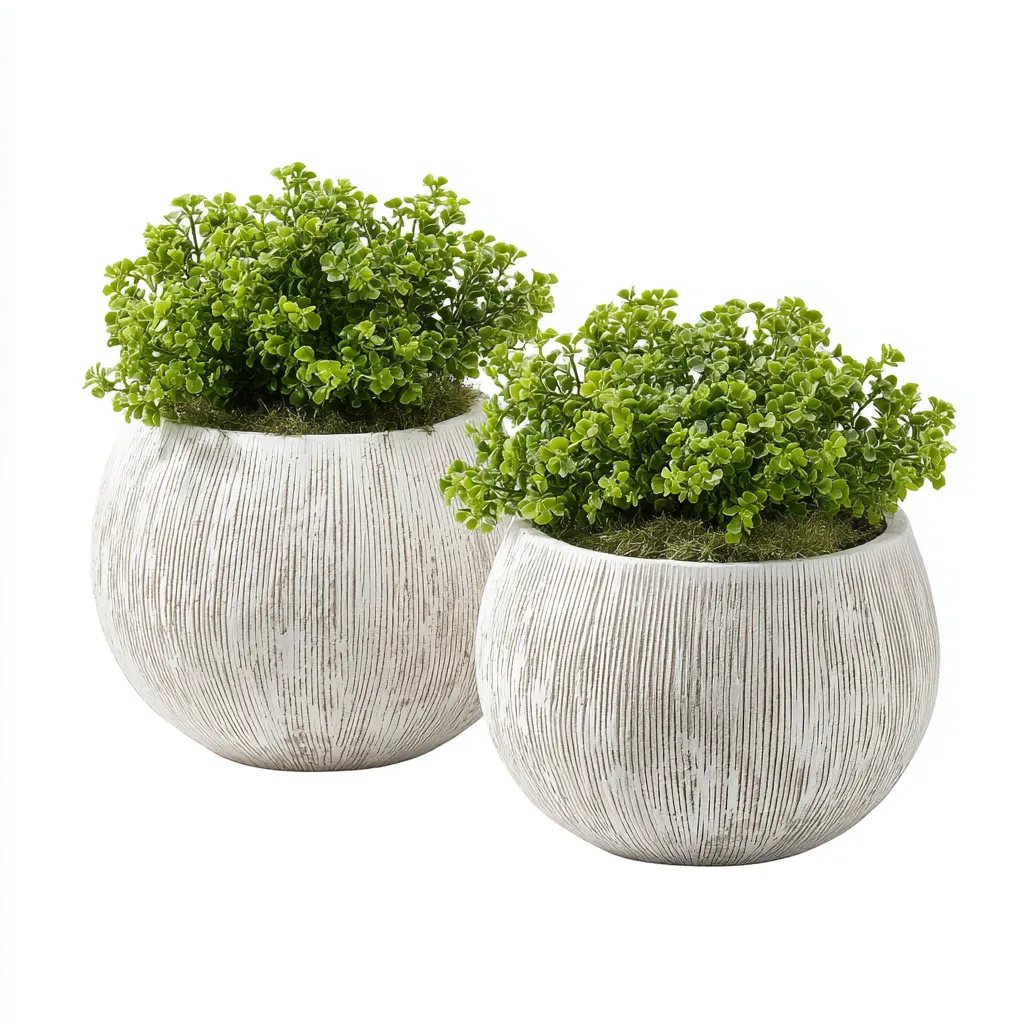 Vasi e supporti per piante in materiale composito set 2 pezzi 25x25x23 cm e 20x20x18 cm - bianco - design rustico per interni ed esterni-Domainene