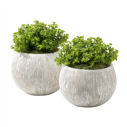 Vasi e supporti per piante in materiale composito set 2 pezzi 25x25x23 cm e 20x20x18 cm - bianco - design rustico per interni ed esterni-Domainene