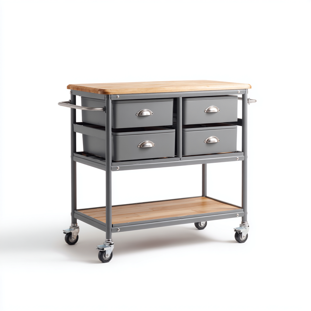 Isola da cucina metallo e legno 90x45x85 cm - grigio-naturale - design funzionale-Domainene