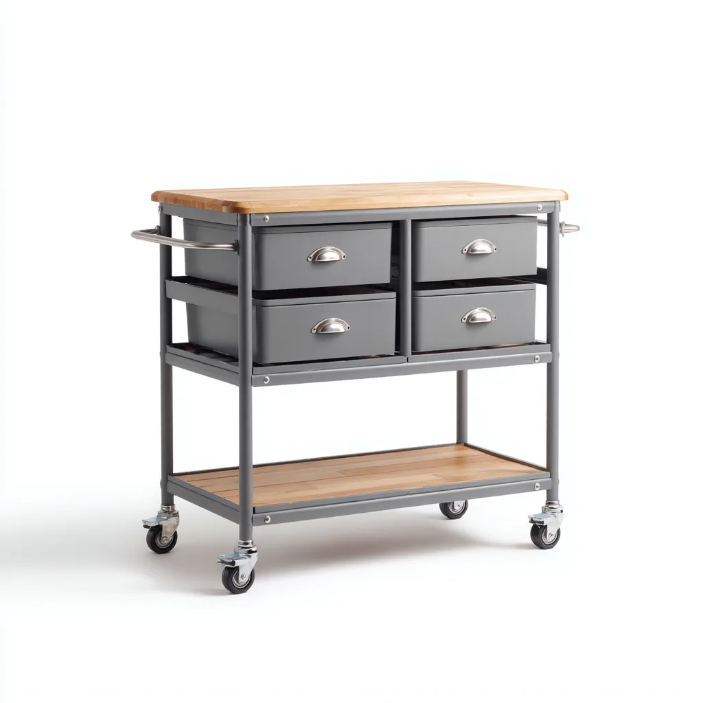 Isola da cucina metallo e legno 90x45x85 cm - grigio-naturale - design funzionale-Domainene