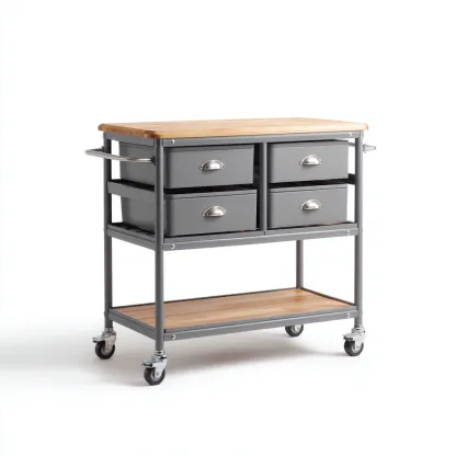 Isola da cucina metallo e legno 90x45x85 cm - grigio-naturale - design funzionale-Domainene