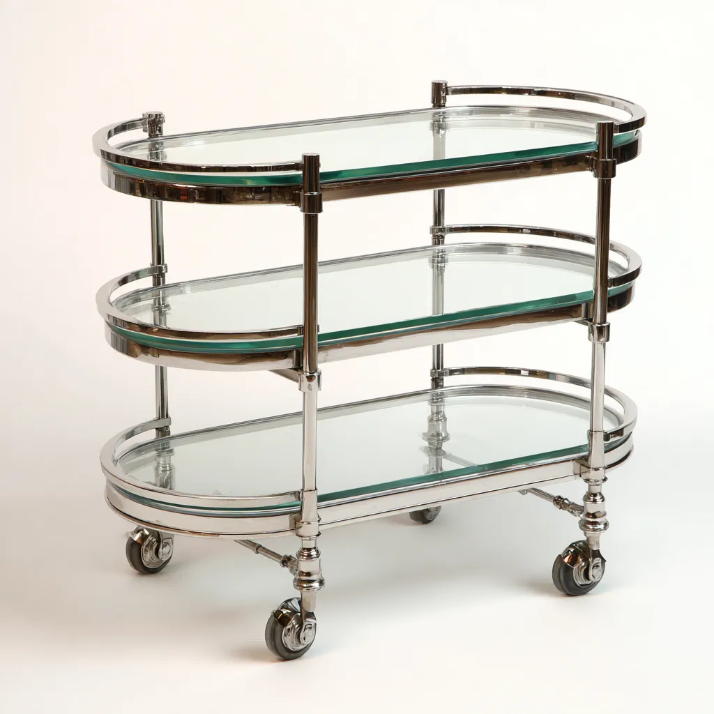 Carrello da cucina in metallo e vetro 80x35x85 cm - argento - design moderno-Domainene