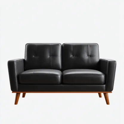 Divano lineare - pelle-legno 165x80x82 cm - nero-legno naturale - per soggiorno - design moderno-Domainene