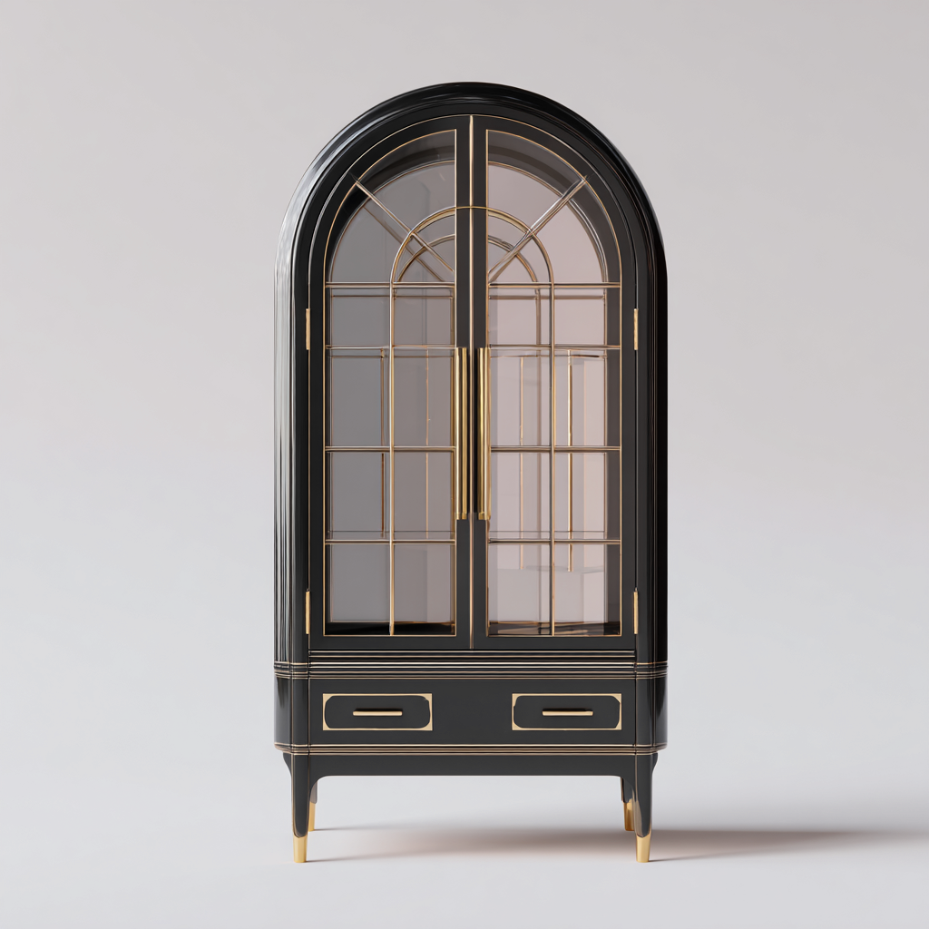 Vetrina legno e vetro 85x45x180 cm - nero-oro - design classico-Domainene