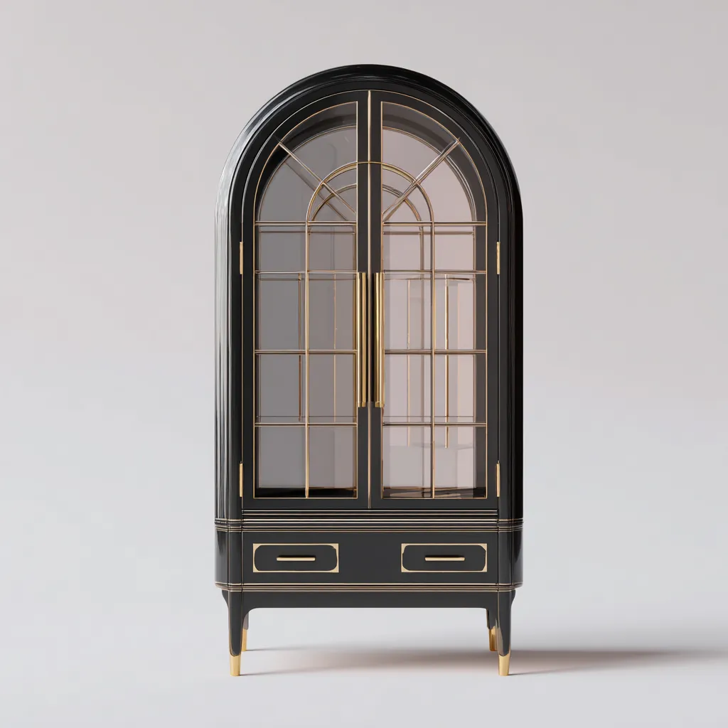 Vetrina legno e vetro 85x45x180 cm - nero-oro - design classico-Domainene