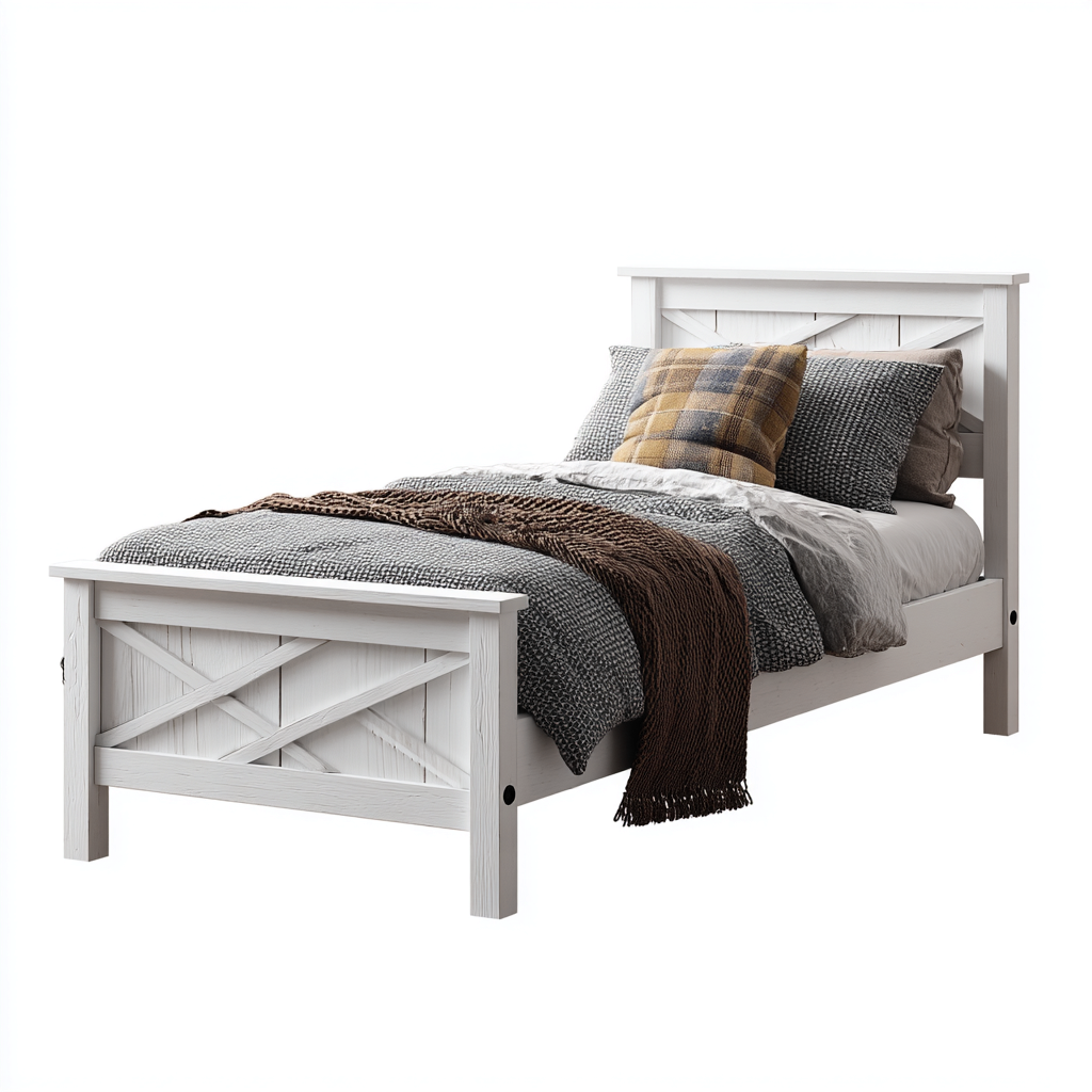 Letto singolo in legno 200x100x90 cm - bianco - stile rustico per camera da letto-Domainene
