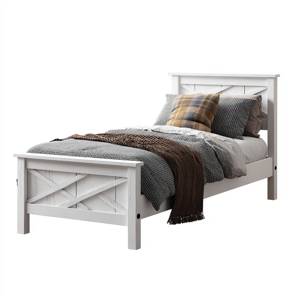 Letto singolo in legno 200x100x90 cm - bianco - stile rustico per camera da letto-Domainene