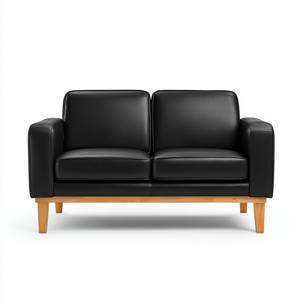 Divano lineare pelle 160x85x88 cm - nero - design moderno-Domainene