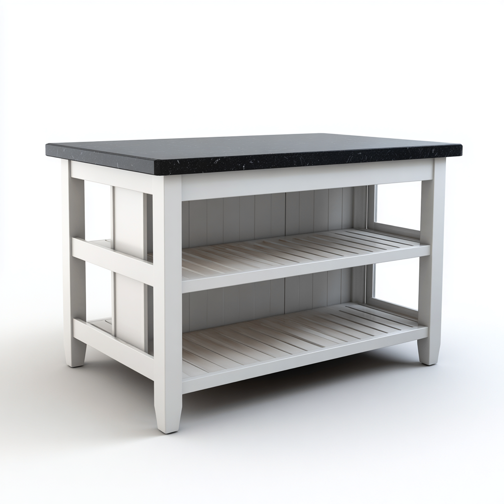 Isola da cucina con piano in marmo 120x70x90 cm - bianco-nero - design moderno per cucina-Domainene